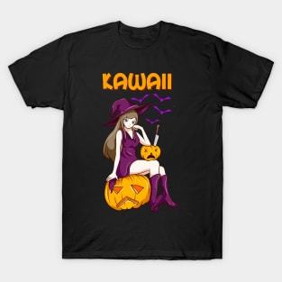 Kawaii Girl Halloween Anime Witch Waifu T-Shirt